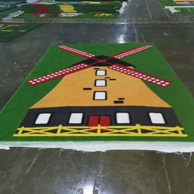 PE PP con respaldo de hierba artificial Logotipo de color de patrón de césped sintético Mini alfombra de fútbol